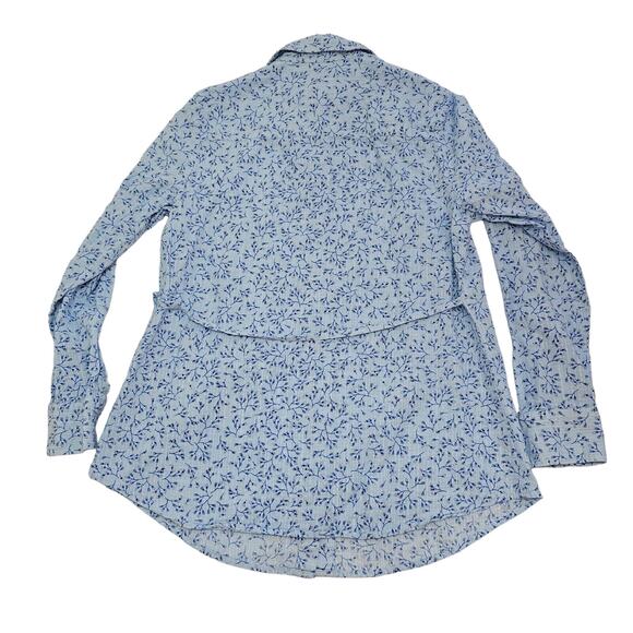 Liz Claiborne Womens Size M Blue Faux Wrap Button Up Blouse Micro Prairie Floral - Picture 2 of 9